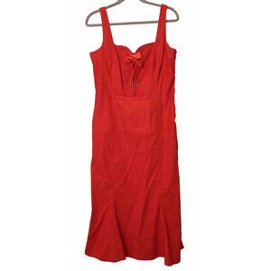 Anthropologie womens large square neck red midi  dress stretch pin up